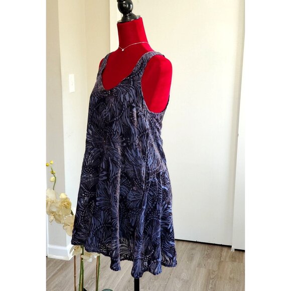 Free People Ellie Burnout Blue Velvet Sleeveless Boho Mini Dress Sz S 1284 - Picture 4 of 10
